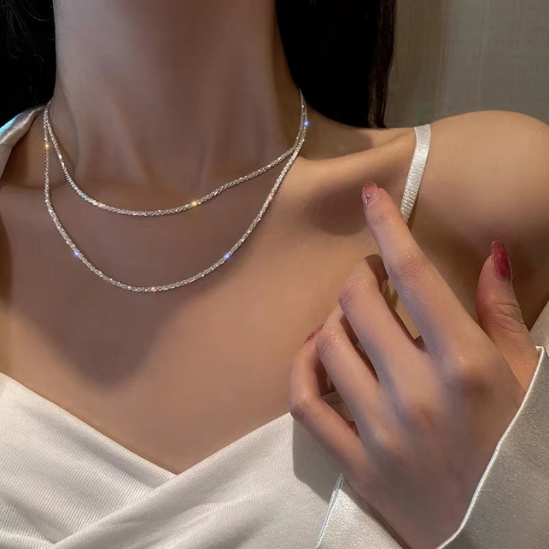 Elevate Your Elegance with the Popular Sparkling Clavicle Chain Choker Necklace for Women - Perfect for Weddings, Parties, and Birthday Celebrations