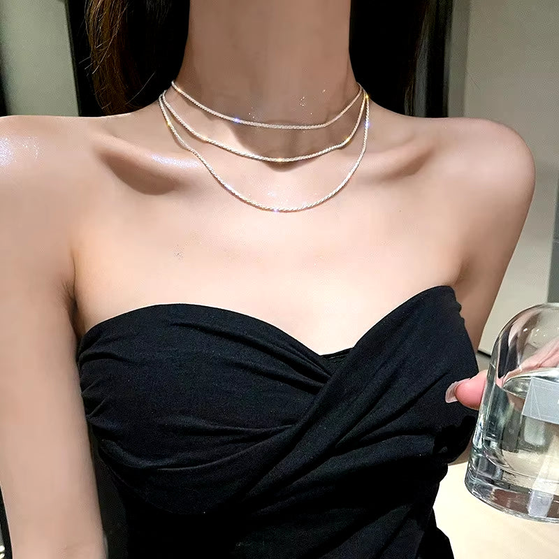 Elevate Your Elegance with the Popular Sparkling Clavicle Chain Choker Necklace for Women - Perfect for Weddings, Parties, and Birthday Celebrations