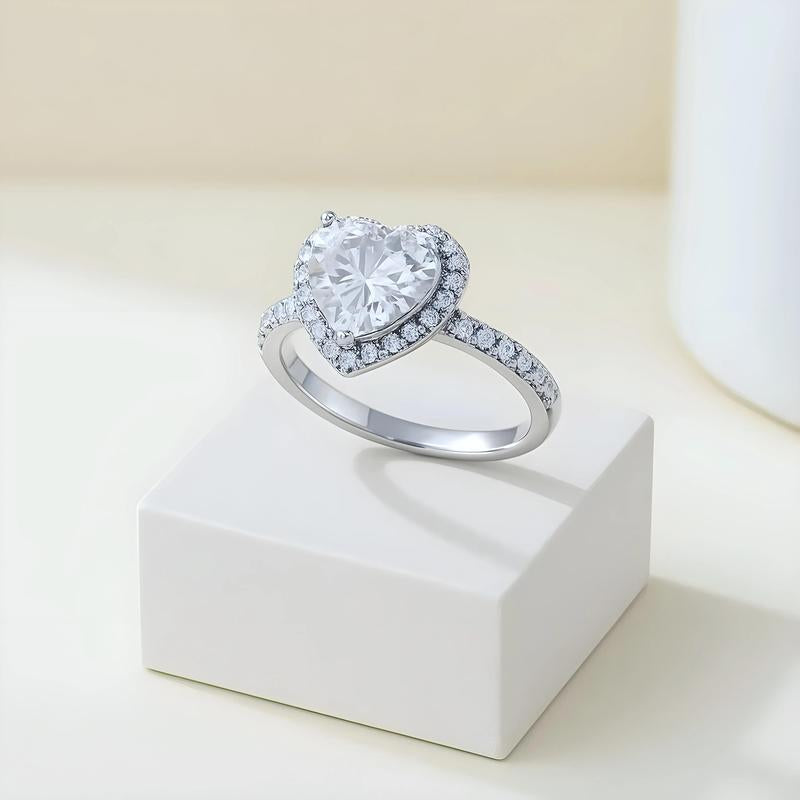 Heart Shaped Zircon Ring for Women - Sparkling Love Promise Engagement Ring, Elegant Wedding Party Jewelry Gift